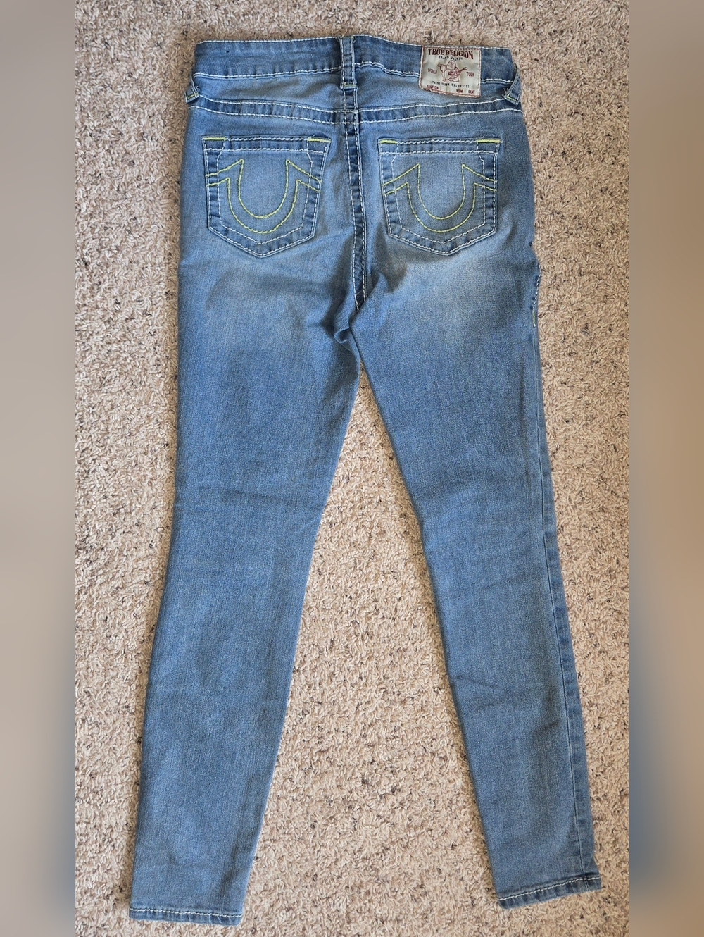 True Religion Jennie Curvy Low Rise Super Skinny Jeans Size 26 Neon Stitch Y2K - Picture 2 of 11